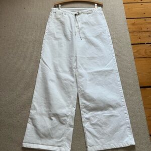 White cotton-blend wide legged pants